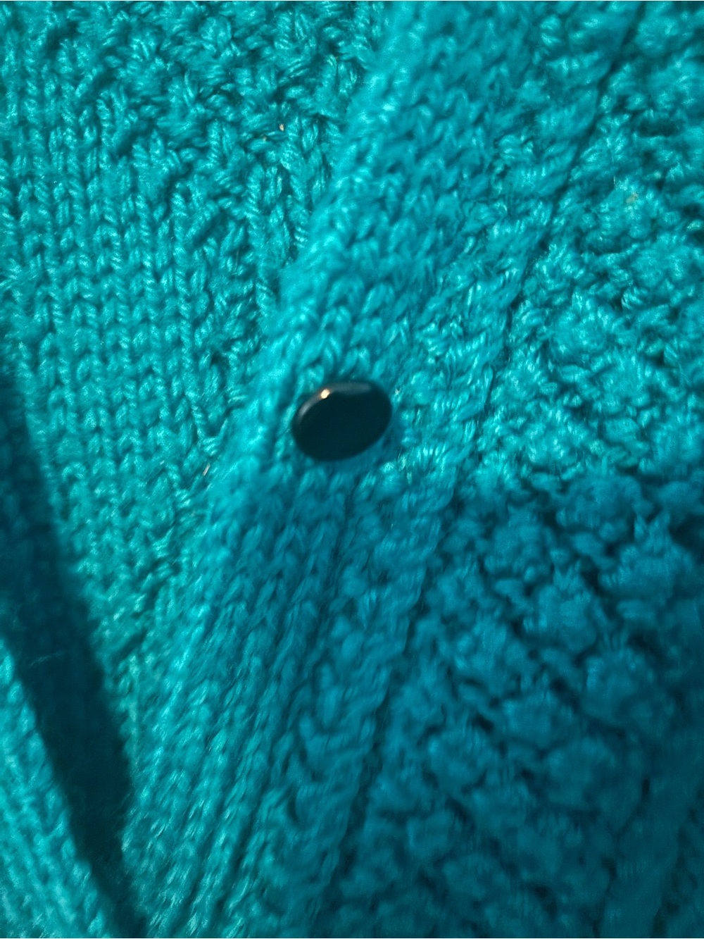 Vintage Handmade Chunky Fisherman Cottagecore Boho Knit Teal Cardigan Large - Picture 4 of 5